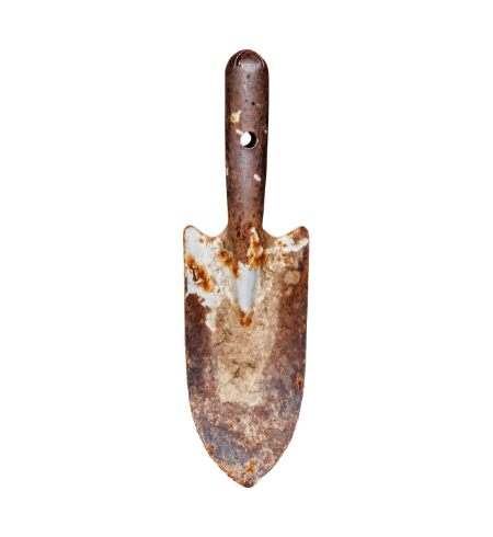 An old rusty shovel on a black background.