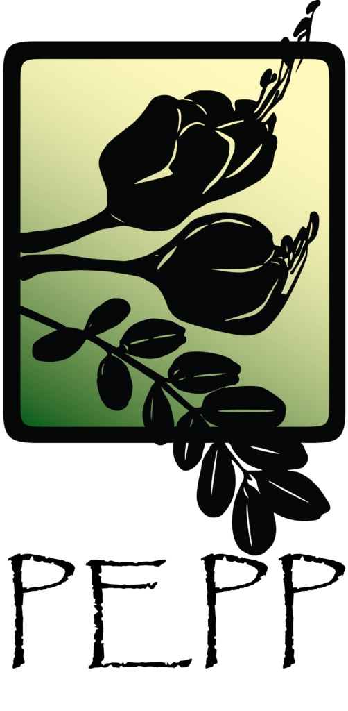 The pepp logo with leaves and flowers.