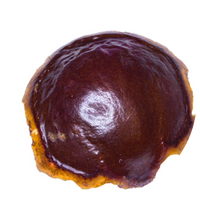 Glossy chocolate-covered pastry on a white background.